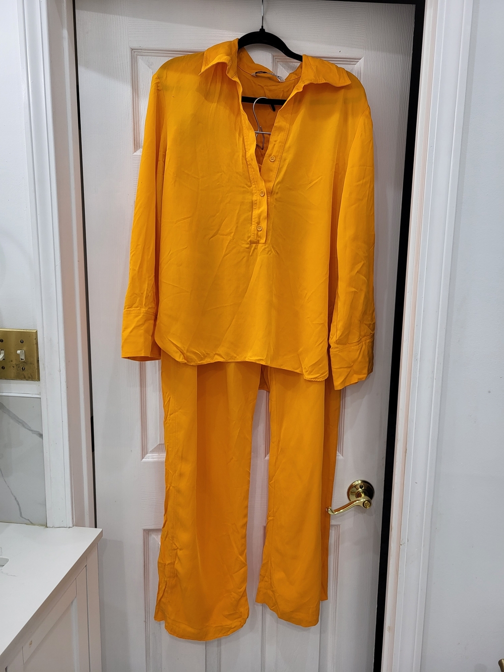 Zara Bright Yellow Button-Front Pajama Set.